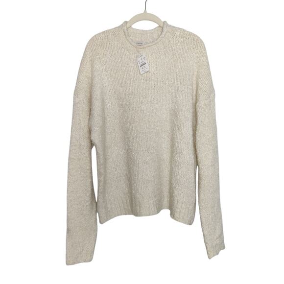 NWT J Crew Women's Sz L Cream Boucle Mockneck Sweater Wool Alpaca Blend Stretchy - Picture 1 of 6